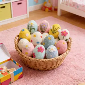 12 handcrafted wool felt Easter eggs - bright colors, rich texture, spring home decor, DIY crafts, party decorations, holiday centerpieces, and seasonal decorations