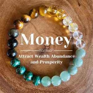 Money Attraction Crystal Bracelet Tiger Eye Citrine Malachite Aventurine Clear Quartz Elastic Beaded Bracelet Attract Wealth Abundance Prosperity Protection Healing Crystal Jewelry Gift for Men Women Daily Fashion Energy Bracelet