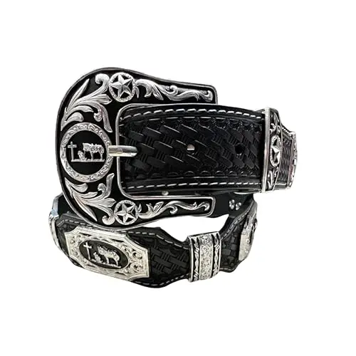 Leather Western Belts For Men Cowboy Praying at Cross Concho  display picture 1