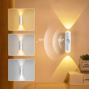 USB Rechargeable Motion Sensor Wall Light, Dual Head LED Adjustable Color Modern Mood Lighting, Push Button Control, Ideal for Living Room Bedroom Hallway