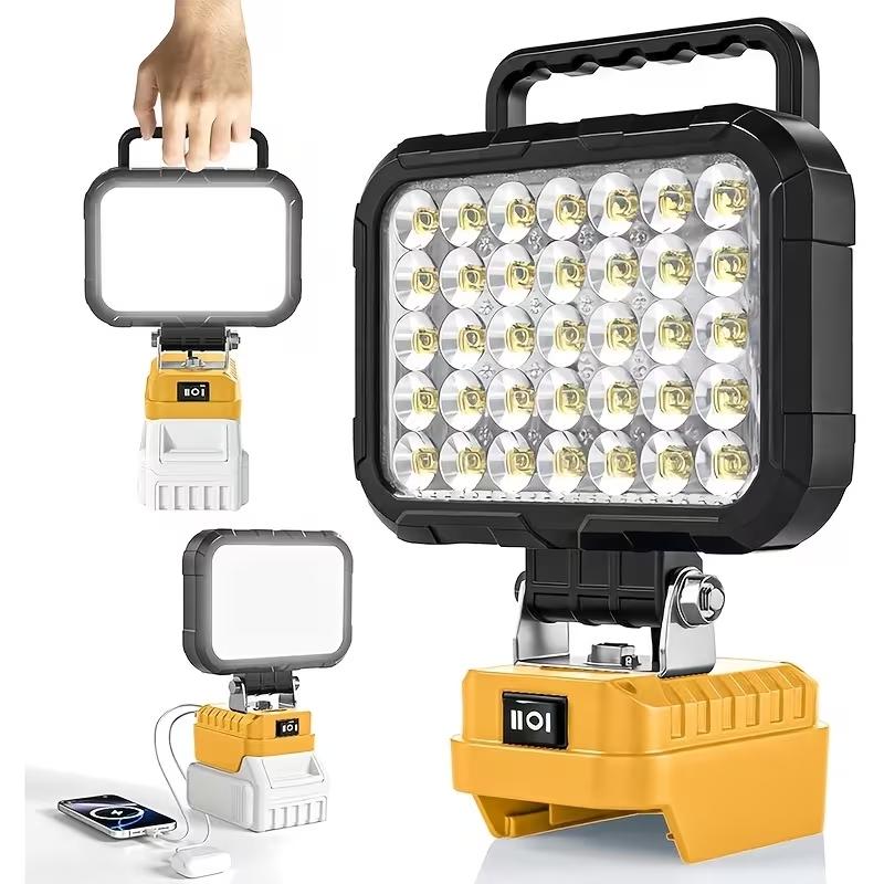 Rechargeable wireless LED portable work light, handheld lamp, semi-recessed installation, with two brightness levels. Suitable for decoration, car maintenance, outdoor fishing and emergency lighting (battery not included)