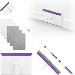 Baseboard Cleaner Tool with Handle 2.0, 60" Extendable Long Handle, Dust Trapping and Locking, 5 Reusable Pads, Purple Cleaning Tool for Base Boards, Moldings, Wall, Floor, Bathroom, Kitchen