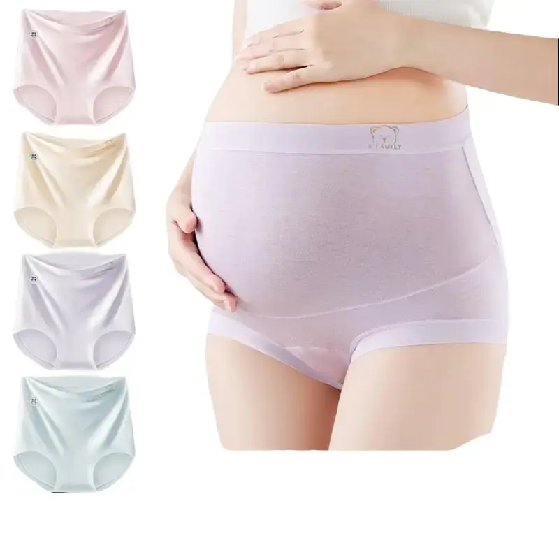 MUSBUY 4 Pack Maternity Underwear, Seamless Modal Brief with Cotton Crotch, High Waist Belly Support for Pregnancy & Postpartum, Relieves Pelvic Soreness, Daily Rotation, Plain, Solid Plain
