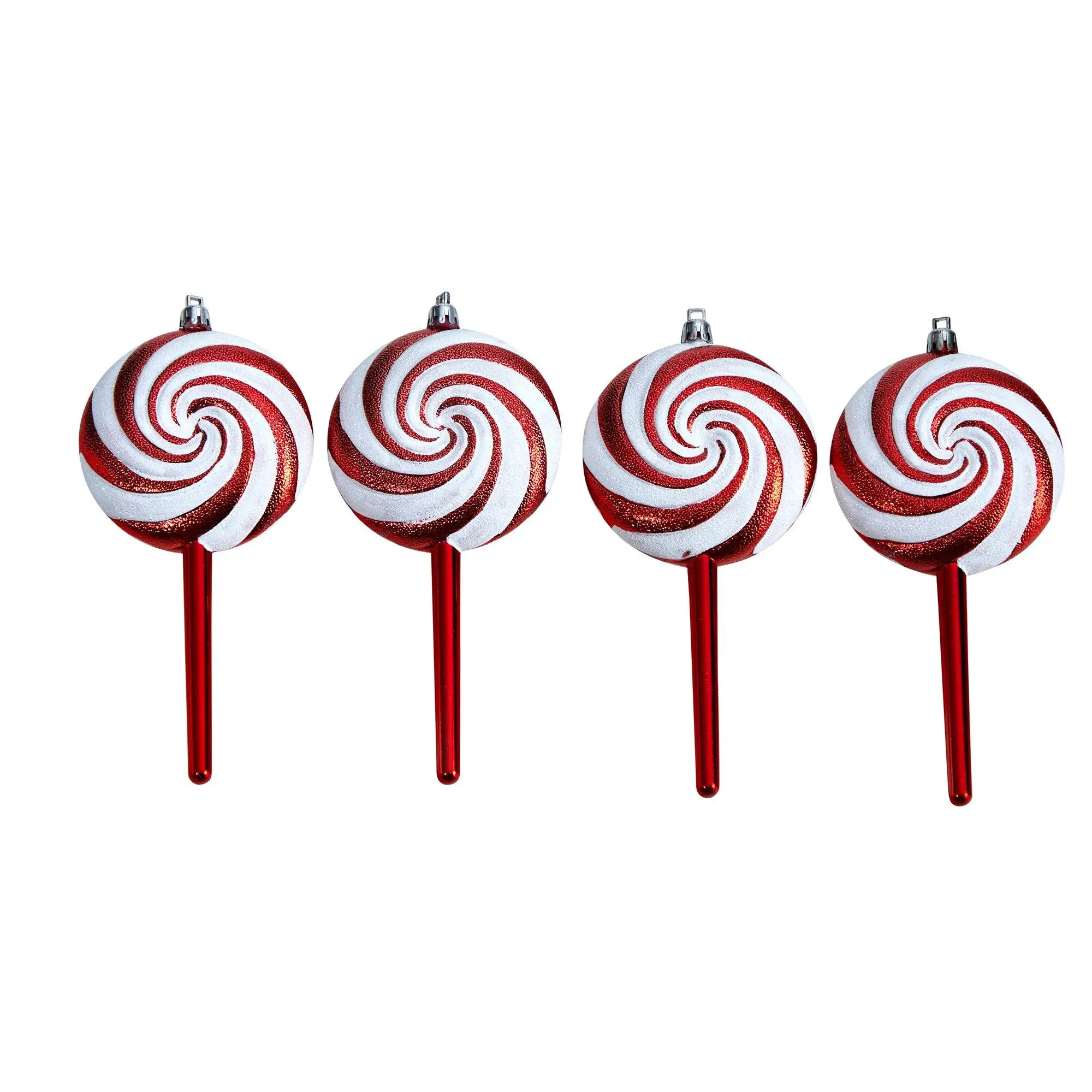 4-Pack 7” Shatterproof Peppermint Theme Candy Cane Lollipop Ornaments, Cute Festive Christmas Tree Decorations for Home Foodie Use, Set of 4 Tree Accents