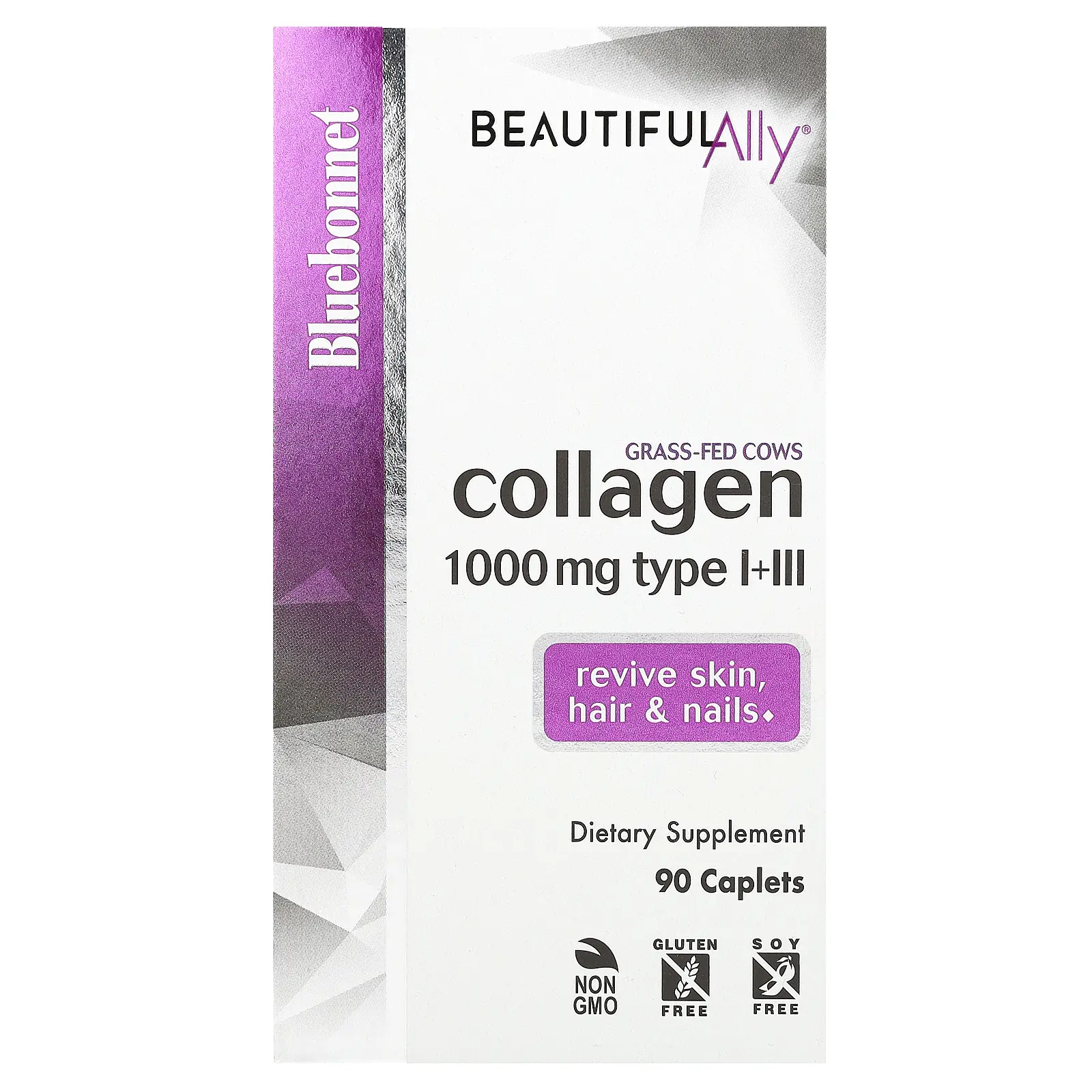 Bluebonnet Nutrition Beautiful Ally®, Collagen Type I + III, 1,000 mg, 90 Caplets