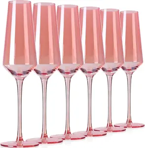Champagne Glasses Set of 6-8oz Reusable Pink - Stemmed Coupes - Ideal for Birthday, Wedding, Anniversary & Valentine's Day Gifts - Drinkware
