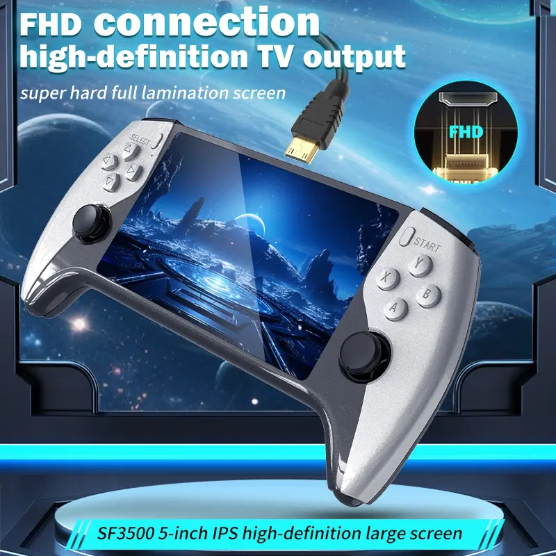 SF3500 Retro Handheld Games Console - 5.5-in HD IPS Screen, TV Connection Support, 14 Emulators, 5-Hour Rechargeable Battery, Portable Pocket Arcade for Retro Gaming Fans, Console Gamers