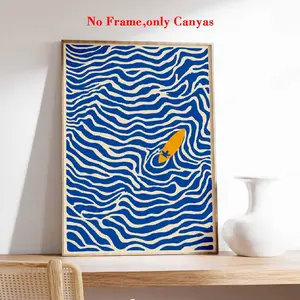 Vintage Surf Art Print, Artwork, Blue Wave Canvas Wall Decor, Unique Creative Home Decoration, Perfect for Living Room & Bedroom, Unframed, Modern Home Decor