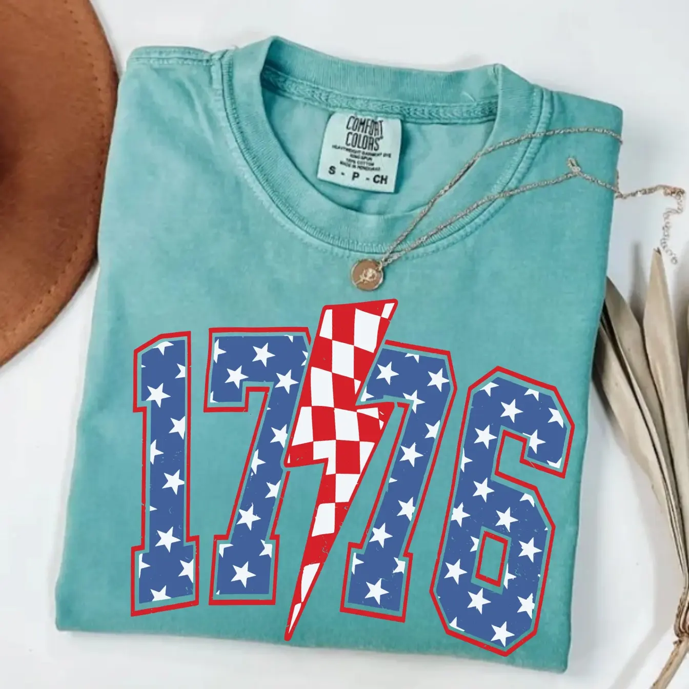 Comfort Colors 1776 Checkered 4th July Independence Day American Memorial Day, Red White Blue Conquette Bow American Independence Day 4th of July T-Shirt, Gift for Mom for Her