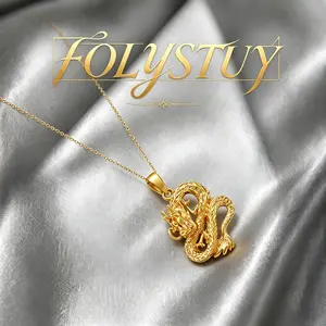 [FOLYSTUY(YNK01)]Golden Dragon Pendant Necklace, Elegant Fashion Jewelry