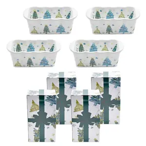 Temp-tations Seasonal S/4 Ruffled 12-oz Loaf Pans with Gift Boxes Festive Tree Design for Baking