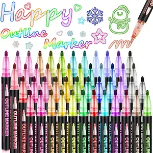 8/12/24/36/48/60 Colors Double Line Outline Markers, Squiggles Shimmer Markers Set, Self Outline Metallic Glitter Marker Pens for Christmas,Art, Drawing,Greeting Cards, DIY, Scrapbook, Easter Eggs