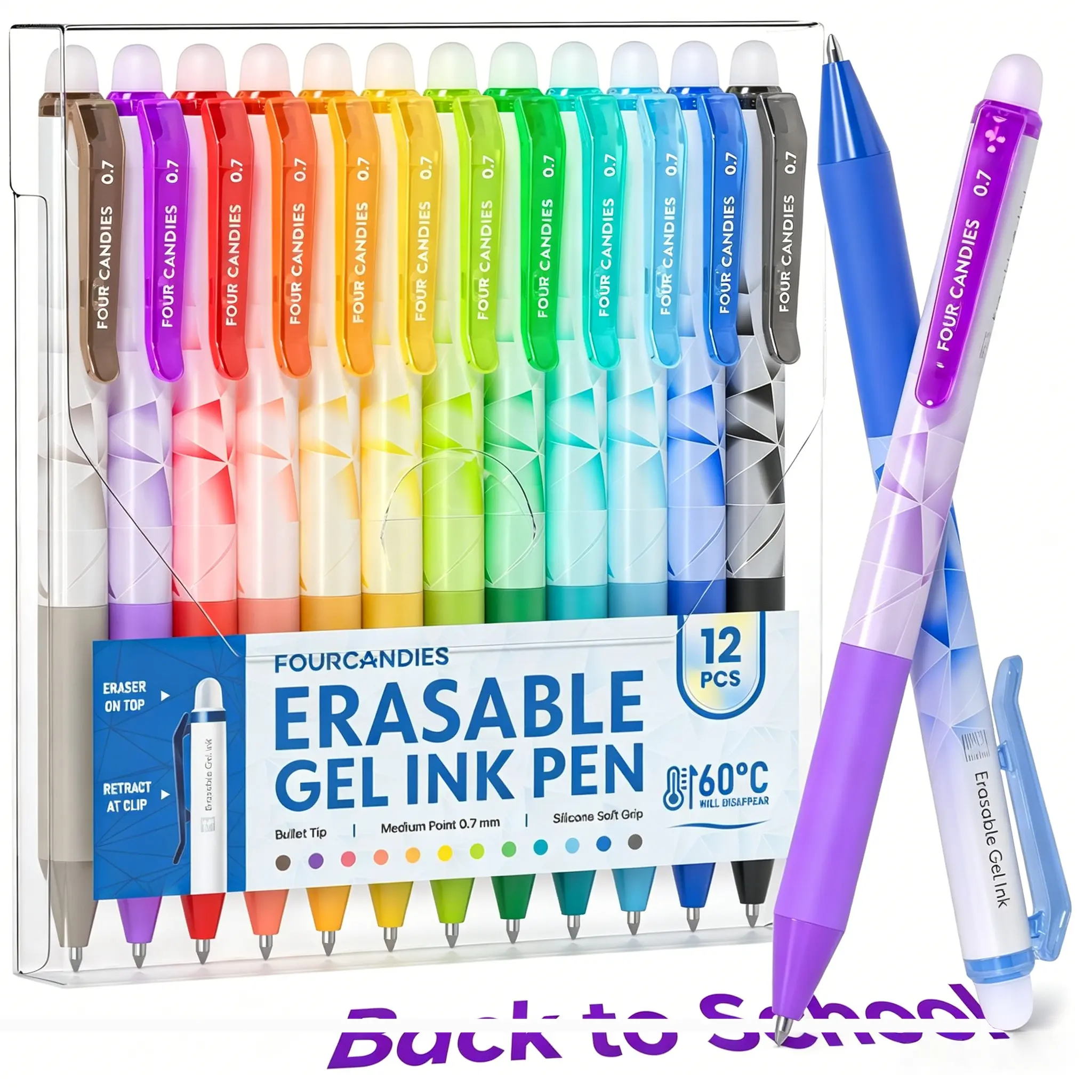 【Buy 1 Get Free Gift】Four Candies Girly Erasable Gel Pens,Retractable 0.7mm Medium Point with Eraser,Smooth Writing & Superior Ink,Perfect for Journaling,Planner & Drawing,Holiday Gift Ready, fun desk supplies back to school shopping Colorful Markers