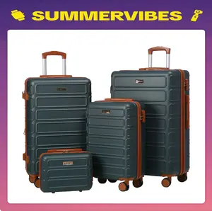 AAIVV 4-Piece Cute Lightweight Expandable Rolling Luggage Set - Sturdy ABS Hardshell, TSA Lock, 360° Spinner Wheels, Travel Bundle, Modern High-Capacity Rolling Luggage Sets for Summer Travel (Includes Carry-On) Father's Day Gift