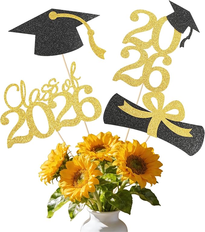 Graduation Decorations 2026 – 16PCS Class of 2026 Graduation Centerpiece Sticks, Grad Cap Table Toppers Party Decorations for High School College Graduation Party Supplies