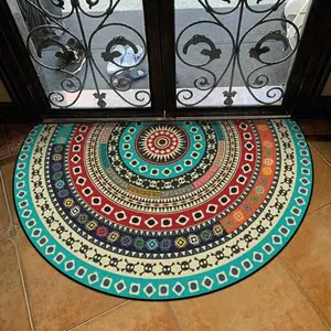 Boho Style Semicircular Door Mat, Vintage Ethnic Style Door Entrance Rug, Non-slip Floor Mat for Home Living Room Bedroom Garden Outdoor Decor, Multicolor Rug, Home Decor Rugs, Area Rug, Household Decorative Rug, Boho Washable Rug