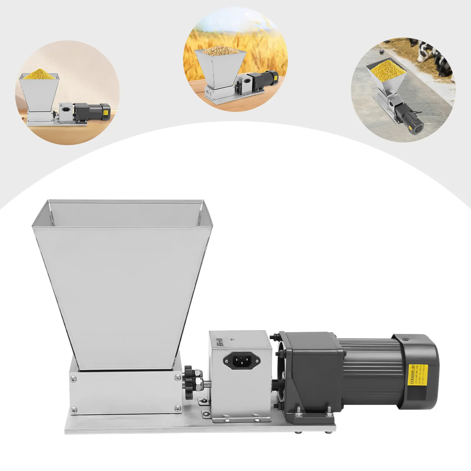 Stainless Steel Electric Grain Mill – 60W 110V Kitchen Tool, 44lbs/h Grinding Speed, 4.23QT Hopper, 0-0.1in Rollers for Wheat Grain Mill & Corn Feed Processing