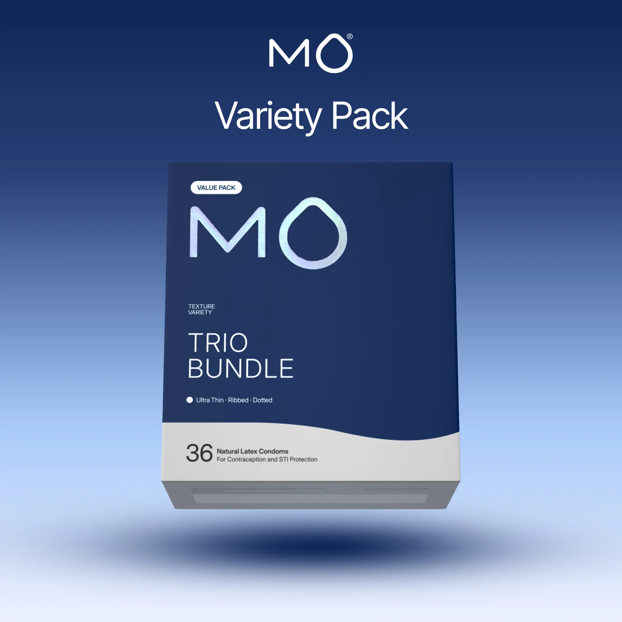 MO Trio Bundle Variety Pack, Ultra Thin + Ribbed + Dotted, Natural Latex, pH Balanced, Regualr Fit,36 Count