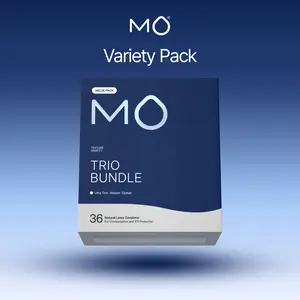 MO Trio Bundle Variety Pack, Ultra Thin + Ribbed + Dotted, Natural Latex, pH Balanced, Regualr Fit,36 Count
