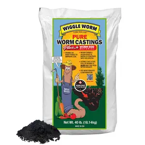 Wiggle Worm 100% Pure Worm Castings Plus Worm Egg Material, 40lbs – Fertilizer and Soil Amendment for Indoor and Outdoor Gardening to Improve Soil Fertility and Aeration - 100% Organic and Odor Free