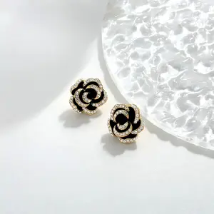 LisiZen Camellia Flower Stud Earrings Silver-Tone with Crystal Accents, Elegant Vintage Inspired Statement Jewelry Fashion Earrings for Women DZED0290