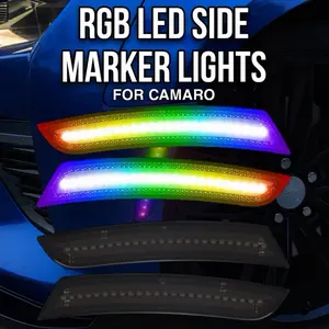 RVP Supply RGB LED Side Marker Lights 4-Pack Fits Chevrolet Camaro 2016-2024 Plug & Play Smoked Lens Remote Controlled 16 Color Options