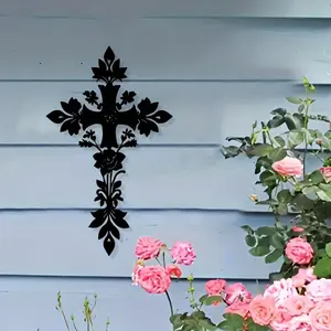 Vintage Floral Cross Metal Wall Art, Elegant Iron Christ Statue Wall Décor, Religious Home Decor for Living Room, Bedroom or Church, Ideal Gift for Christians, Stylish Religious Decor