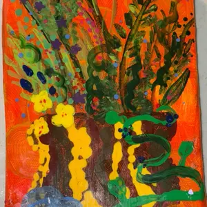 Small layered resin painting glitter flowers, hand painted