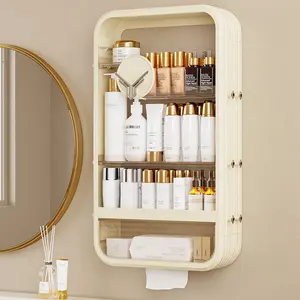 CNCEST Modern Wall-Mounted 4-Tier Rectangular Durable Plastic Storage Organizer Box - Space-Saving Multilayer Divided Compartments, Dustproof Bathroom Holder for Beauty Products, Jewelry Accessories