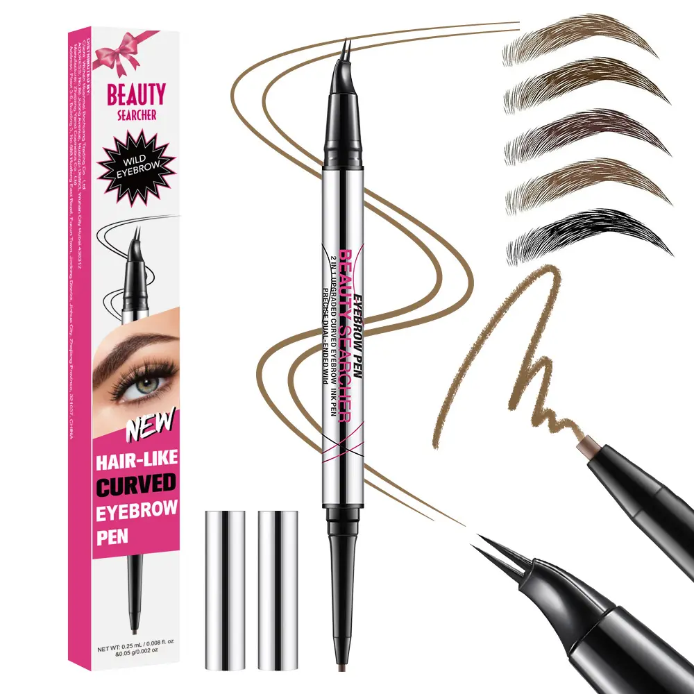Curved Eyebrow Pen, 2-in-1 Brow Pencil, Microblading Brow Pencil, Eyebrow Pencils, Eyebrow Pen with 0.01mm 2-Claw Micro Tip and Ultra-Fine Tip, Create Natural Hair-Like Brows, Waterproof, Last All-Day, Eyebrow Makeup Products