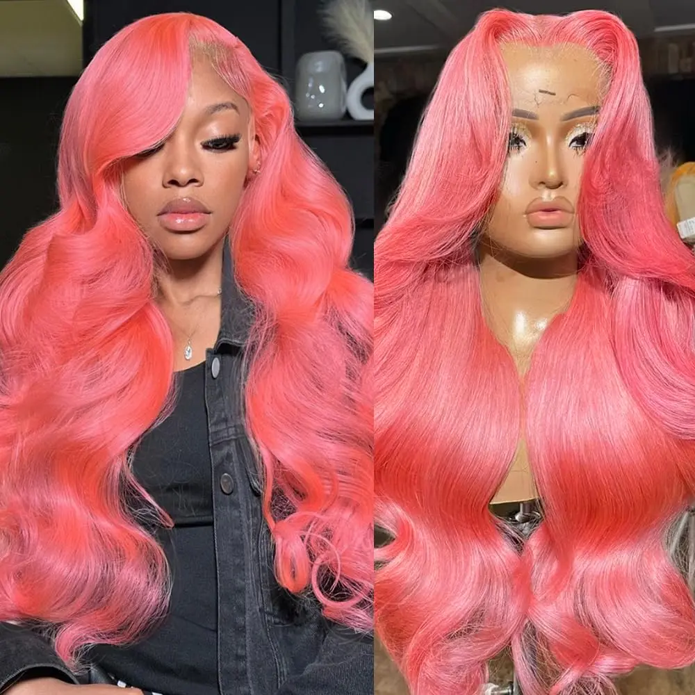 Gk Pink Lace Front Wig Human Hair Pre Plucked 13x6 Body Wave Pink Wig Human Hair 180% Density Colored Wigs Human Hair with Baby Hair HD Transparent Lace for Women 34 Inch