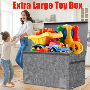 32gal Extra Large Toy Box Storage Basket with Lids, Collapsible Sturdy Toy Storage Organizer Boxes Bins Baskets for Kids, Boys, Girls, Nursery, Playroom, Closet Home Bedroom Office Nursery Storage Trunks