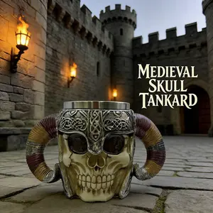 15oz Creative Skull Knight Resin Mug, Stainless Steel Water Cup, Office Beer Cup, Halloween Coffee Cup, Bar Decorative Cup