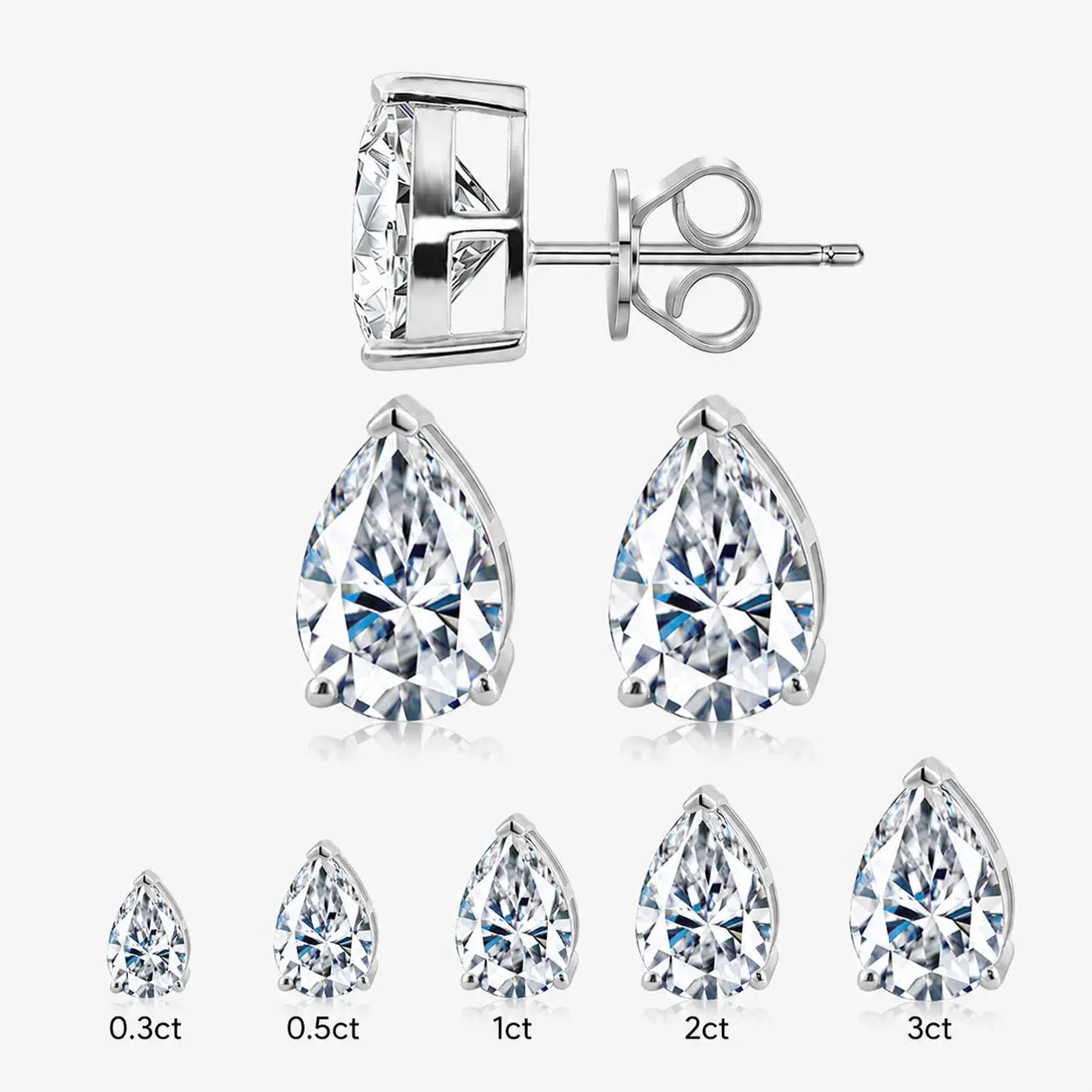VY Pear Cut Moissanite Stud Earrings for Women, 925 Sterling Silver Dainty Gift for Her silver moissanite jewelry birthday valentine anniversary gift