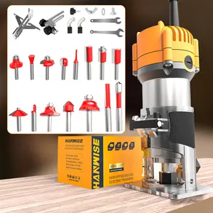 HANWISE Compact Woodworking Engraving Machine & Electric Woodworking Router, 15-piece 1/4-inch Router Bit Set Included.Edge Trimming & Handheld Router With Adjustable Base Height Is Perfect For Precise Trimming & Engraving, Ideal Gift For DIY Lovers