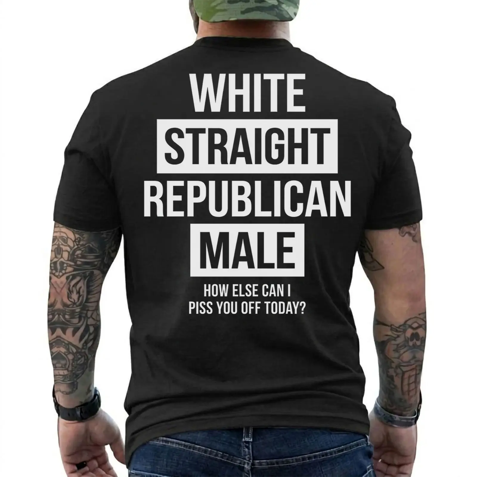 Funny Conservative T-Shirt for Men – White Straight Republican Male Graphic Tee, Bold Political Humor Shirt with Viral Statement Quote, Short Sleeve Printed Graphic Shirt, Daily Casual Cotton Menswear