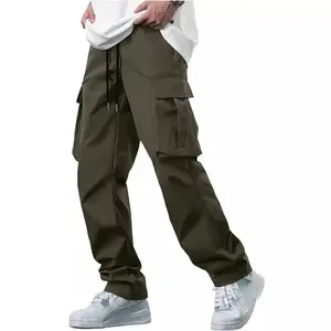 Men's Casual Cargo Pants Workout Joggers Stretch Sweatpants Hiking Drawstring Tactical Pants with Multi Pockets