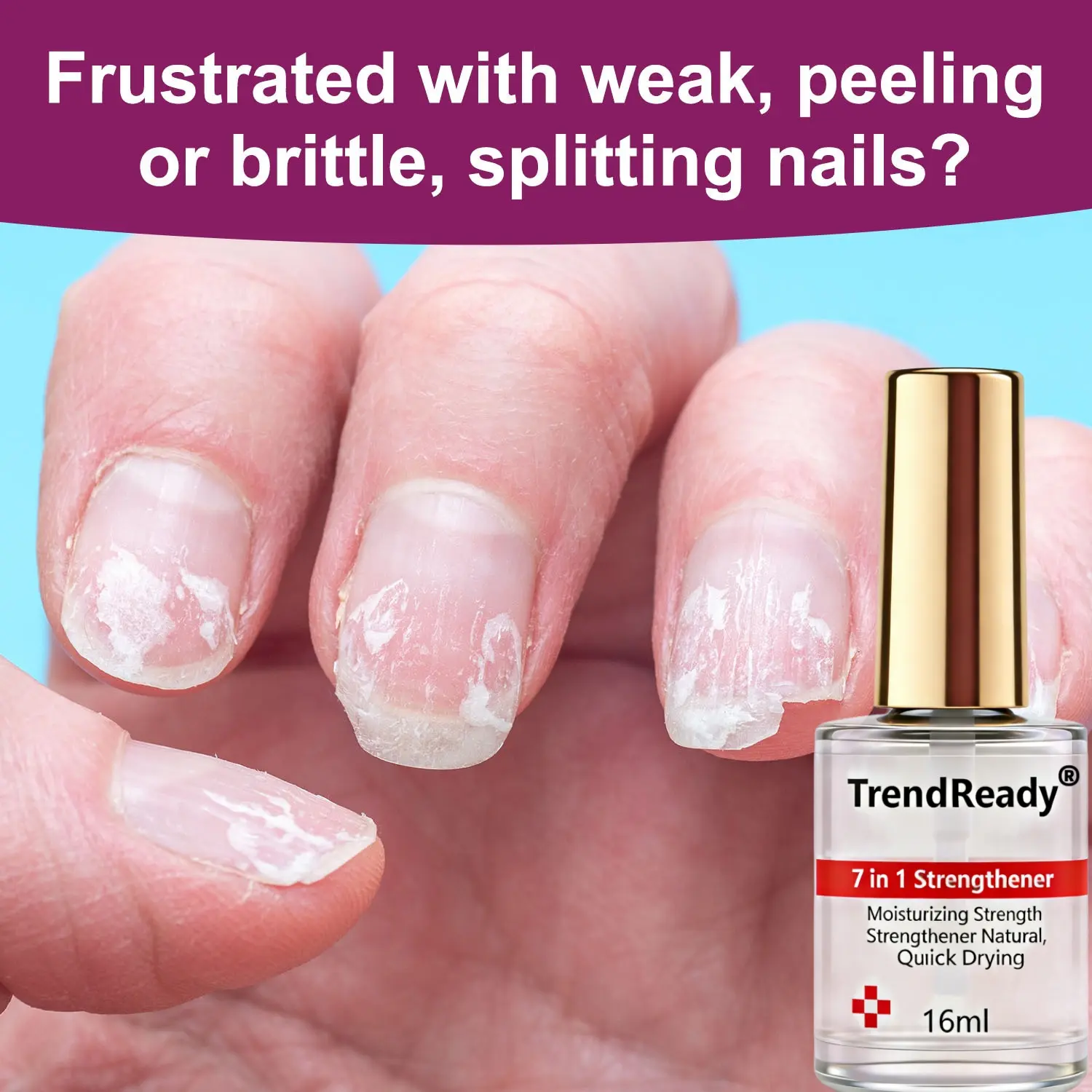 2pcs 4-in-1 Nail Hardener | Extra Strong Nail Polish Hardenerfor Weak Nails | Clear Nail Concealer Base Coat Polish,Sheer Ridge Filler | Nail Oil for Stops Splits, Chips, Cracks& Damaged and Thin Nails | TRENDREADY, Keratin,Hyaluronic Acid