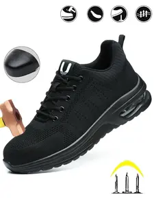 Men's Casual Lace-Up Low-Top Steel Toe Work Shoes, Lightweight Breathable Anti-Puncture Air Cushion Safety Trainers for Daily Wear