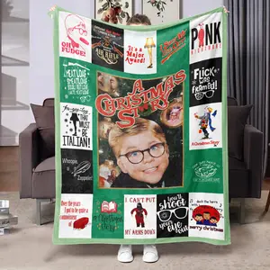 Christmas Story Flannel Blanket, Full Print Movie-Themed Design, Soft Warm Retro Style, Ideal for Film Lovers & Festive Atmosphere, Flannel Cozy Blanket