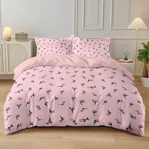 3-piece bedding set (1 duvet cover + 2 pillowcases, no insert) - a soft pink floral print Bedroom Bedding Set perfect for a sweet and girly look. Soft and comfortable, suitable for room decor, suitable for all seasons, and makes a great gift.