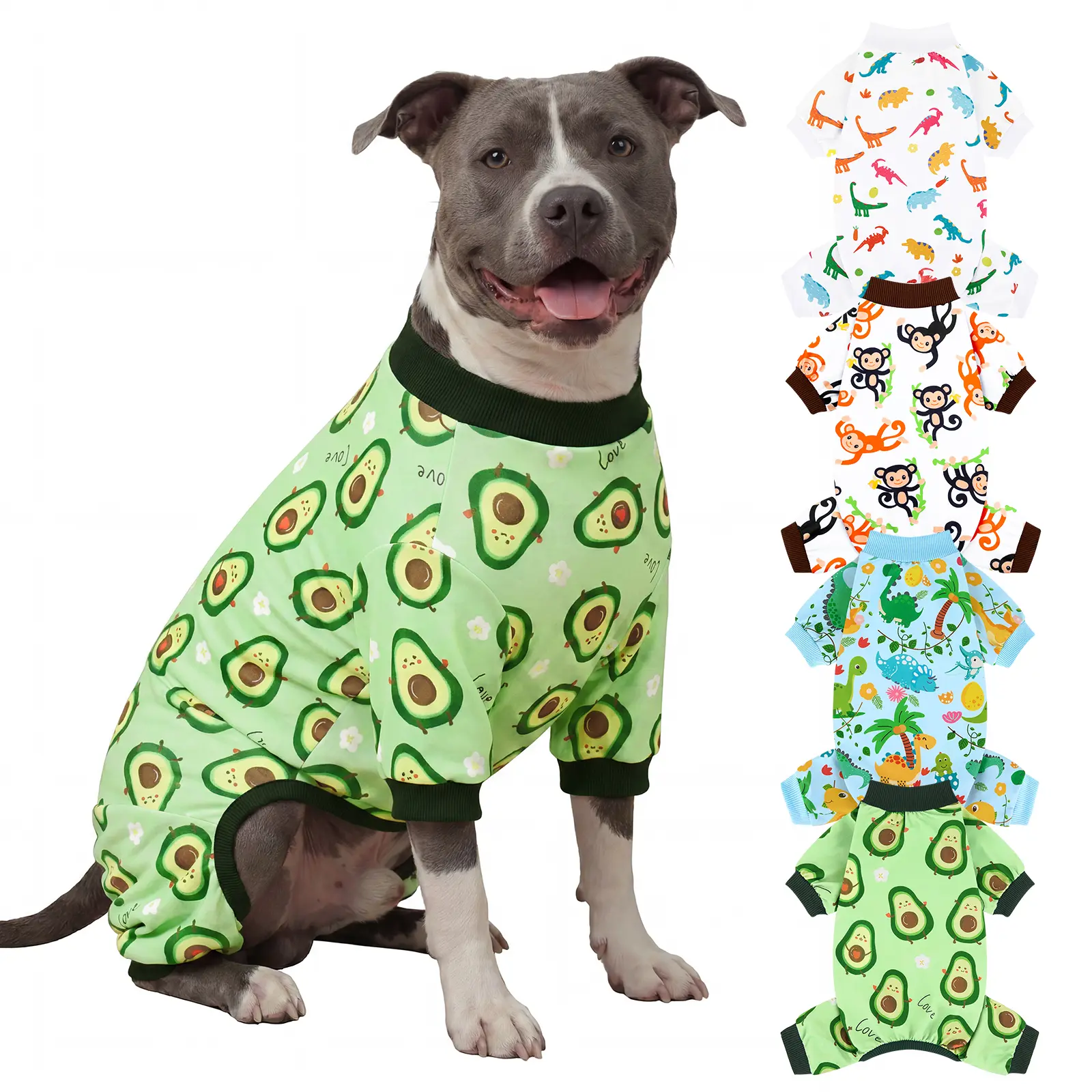 XPUDAC 4-Piece Soft Dog & Cat Clothing, Breathable Sleepwear with Playful Avocado, Monkey, Dinosaur Animal Print, Universal-Fit Comfortable Pet Apparel Summervibes Petlovers Costume