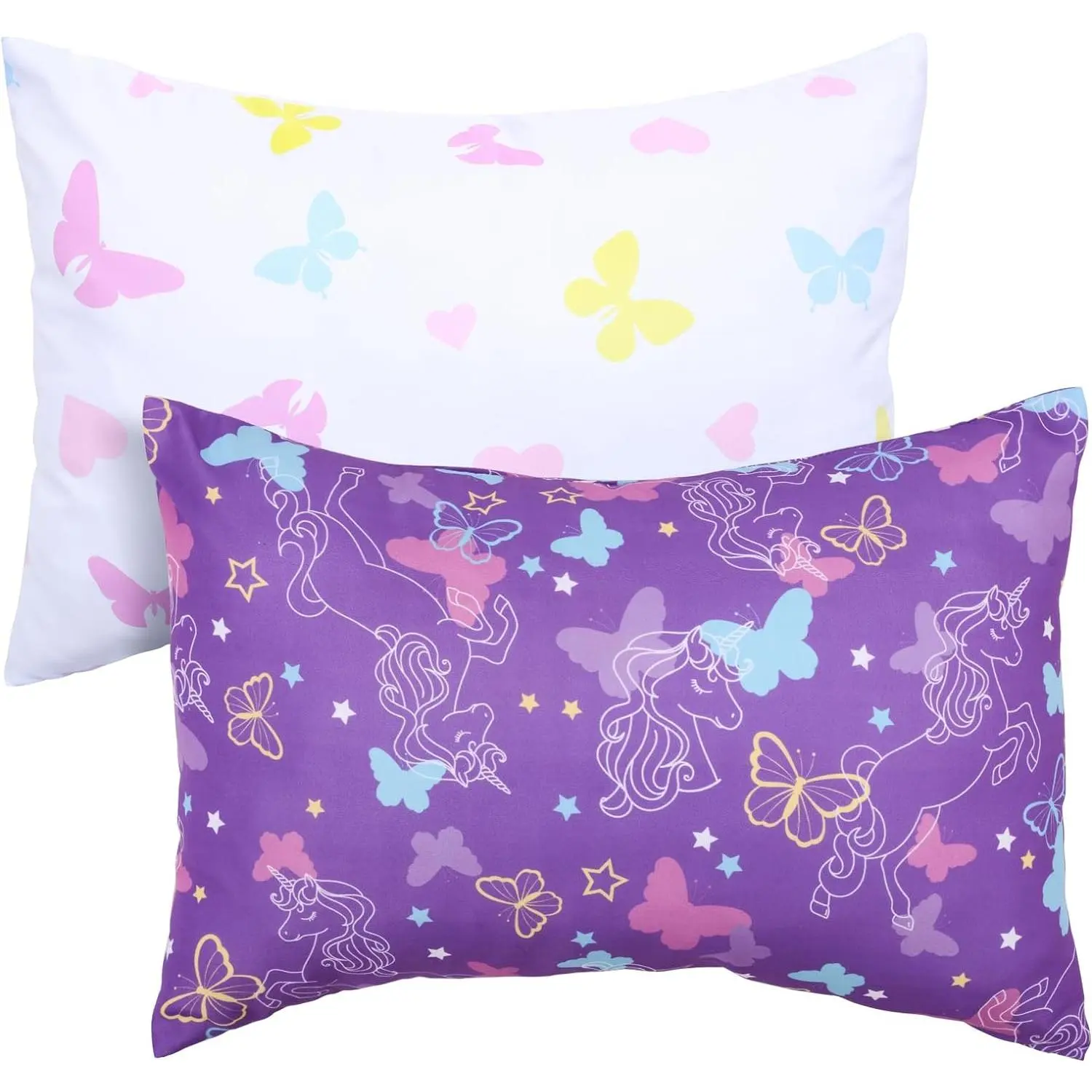 Pillowcases for Girls 13X18 12x16 14x19 Butterfly Baby Pillow Case 2 Pack Small Pillow Covers for Travel Pillow Purple White