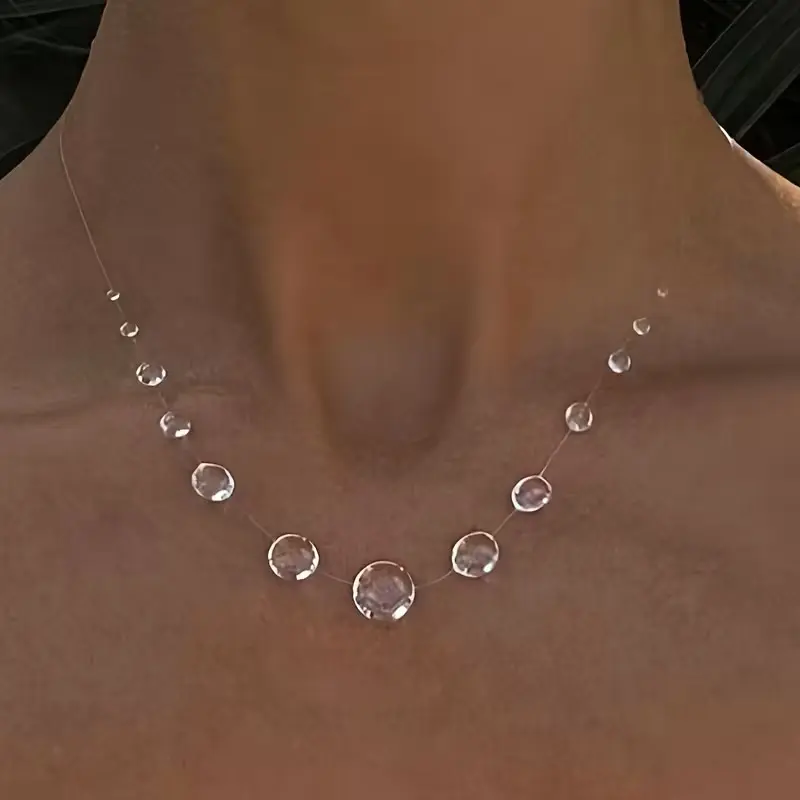 Invisible Floating Raindrop Bead Necklace Clear Illusion Minimalist Jewelry