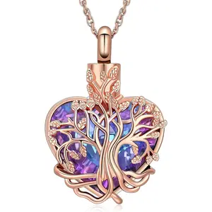 Heart Urn Ashes Necklace for Women Tree of Life Cremation Crystals Ash Pendant Loved One Memorial Jewelry