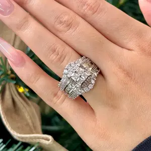 JJ CHIC Square Five-in-One Ring for Women Micro Pave CZ Stones Halo Design Elegant Daily Wear Gift for Girlfriend or Wife Jewelry Unique Sparkling Stones