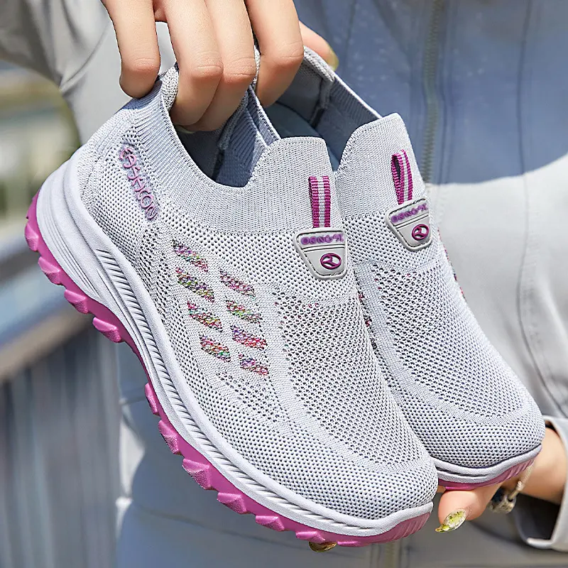 OFIREND | Women's Breathable Mesh Knit Slip-On Shoes, Lightweight Non-Slip Soft-Sole Walking Sneakers, Casual Footwear for Seniors