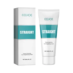 Protein Hair Straightening Cream, Silk & Gloss Keratin Hair Treatment for Frizzy & Damaged Hair, No-Flat-Iron Hair Smoothing & Straightening Cream for Dry Split Ends, Professional At-Home Salon Hair Repair and Shine (60ml)