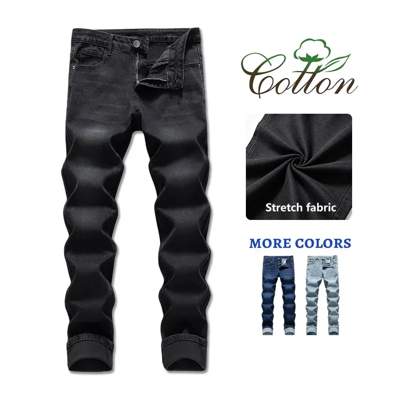 Clean Gent men’s washed slim-fit stretch jeans, retro straight-leg style, fashionable casual design, trendy versatile piece made from breathable cotton fabric—autumn men’s long pants suitable for everyday wear and office settings.