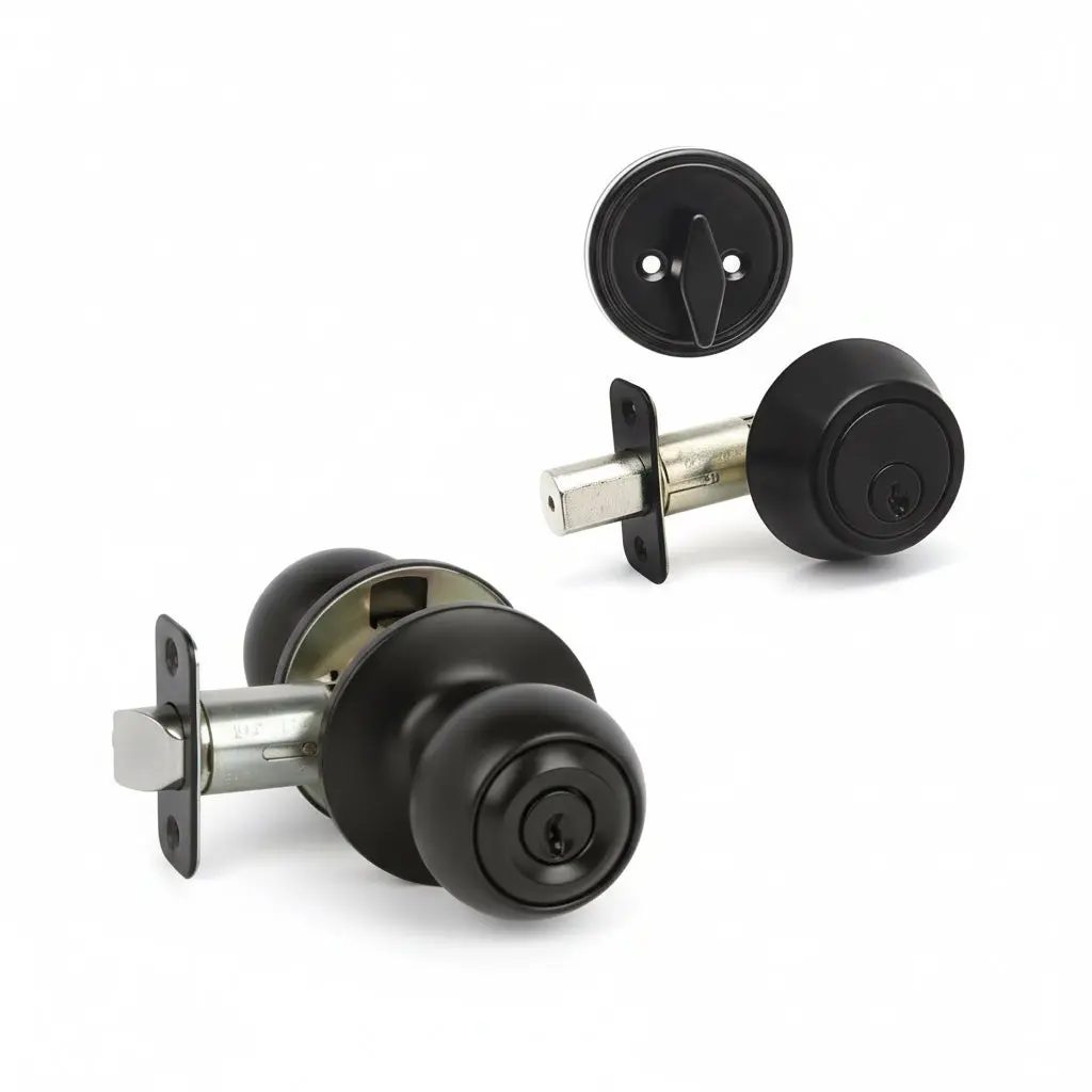 Ashland Matte Black Entry Knob with Matching Single Cylinder Deadbolt Combo Pack